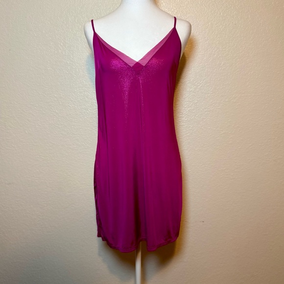 Victoria’s Secret Shimmery Slip Dress Strappy Sheer Detail Fuchsia Pink Small - Picture 2 of 15